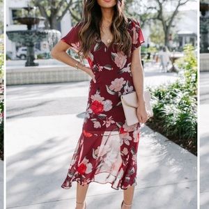 Vici Give A Compliment floral ruffle midi dress